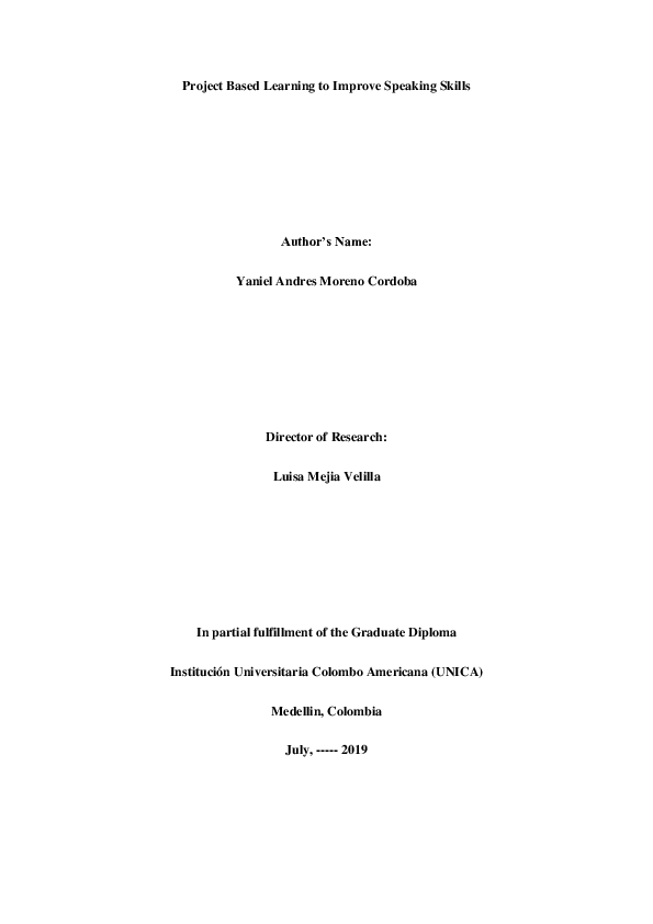 (PDF) Project Based Learning to Improve Speaking Skills