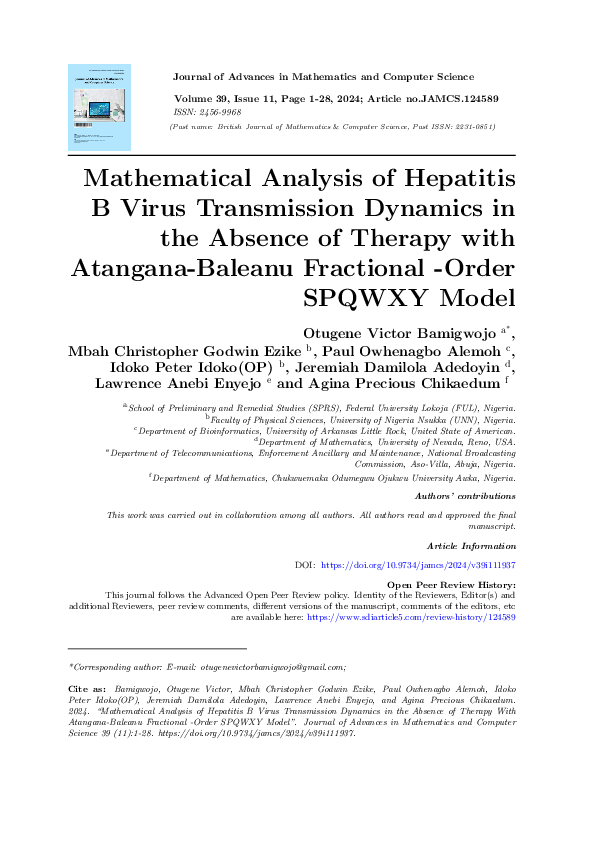PDF) Mathematical Analysis of Hepatitis B Virus Transmission