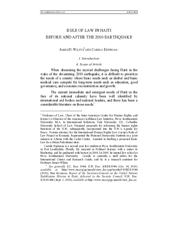 (PDF) Rule of Law in Haiti Before and After the 2010 Earthquake