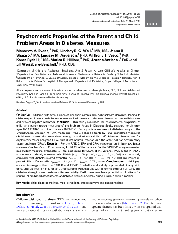 (PDF) Psychometric Properties of the Parent and Child Problem Areas in ...