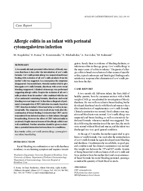 (PDF) Allergic colitis in an infant with perinatal cytomegalovirus ...