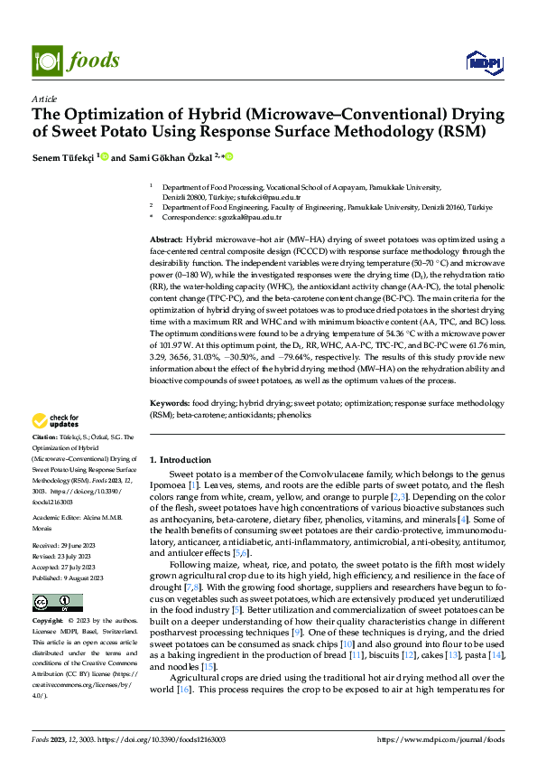 (PDF) The Optimization of Hybrid (Microwave–Conventional) Drying of ...