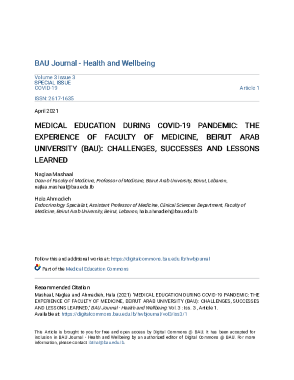 (PDF) Medical Education During COVID-19 Pandemic: The Experience of ...