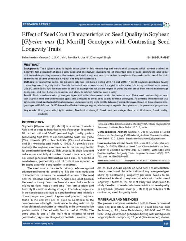 (PDF) Effect of Seed Coat Characteristics on Seed Quality in Soybean ...