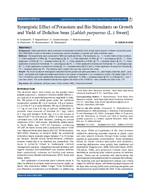 (PDF) Synergistic Effect of Potassium and Bio Stimulants on Growth and ...