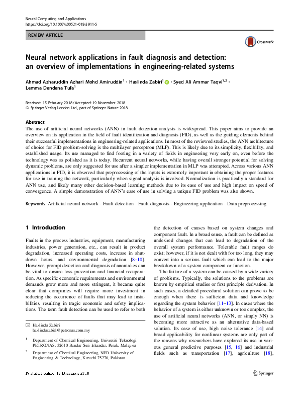 (PDF) Neural network applications in fault diagnosis and detection: an ...