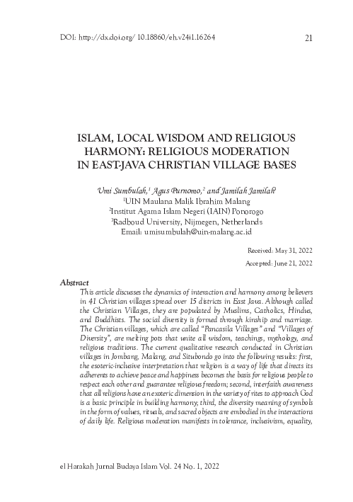 (PDF) Islam, Local Wisdom and Religious Harmony: Religious Moderation ...