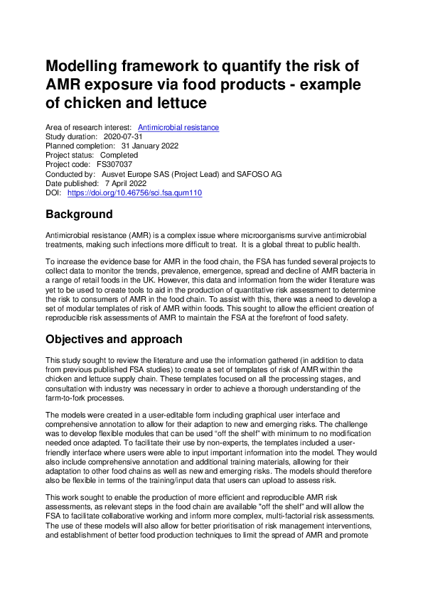 (PDF) Modelling framework to quantify the risk of AMR exposure via food ...