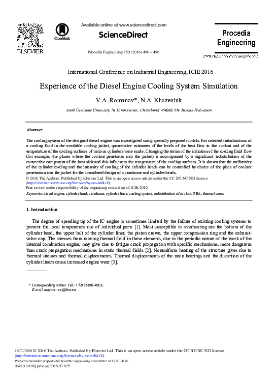 (PDF) Experience of the Diesel Engine Cooling System Simulation