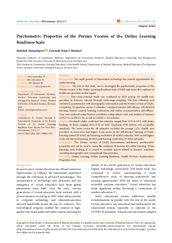 (PDF) Psychometric Properties of the Persian Version of the Online ...