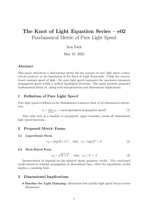 (PDF) The Knot of Light Equation Series -e02 Fundamental Metric of Pure ...