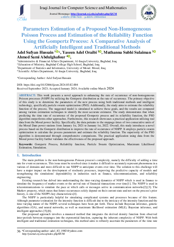 (PDF) ParametersEstimation of a Proposed Non-Homogeneous Poisson ...