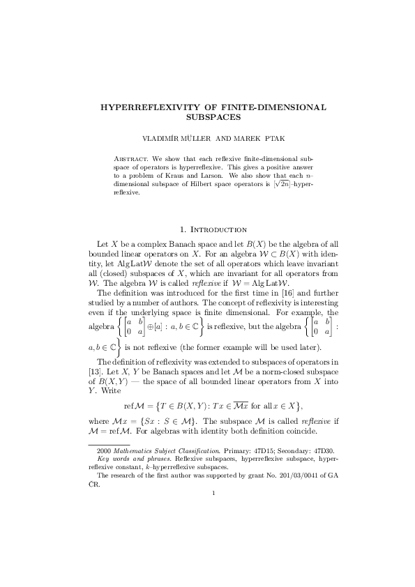 (PDF) Hyperreflexivity of finite-dimensional subspaces