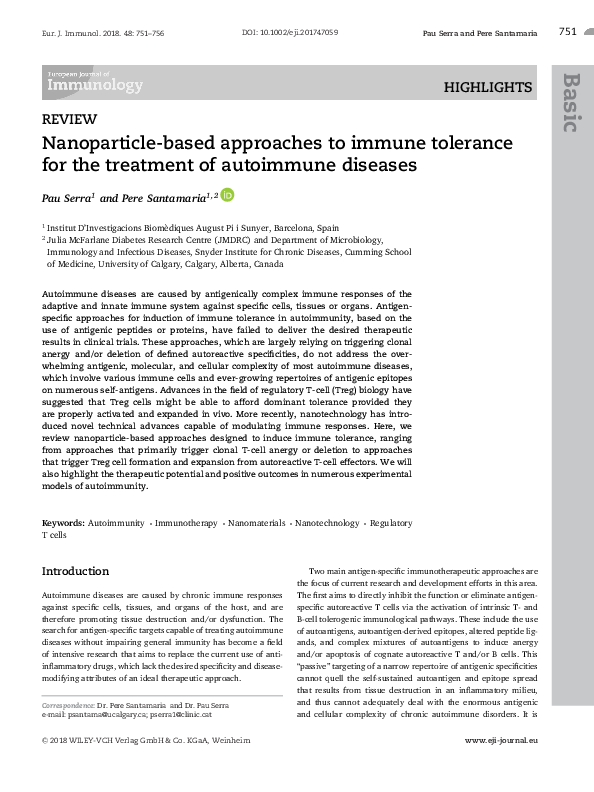 (PDF) Nanoparticle‐based approaches to immune tolerance for the ...