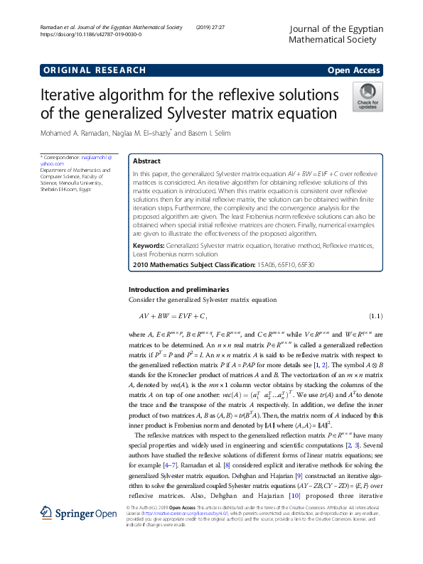(PDF) Iterative algorithm for the reflexive solutions of the ...