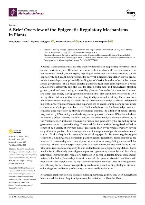 (PDF) A Brief Overview of the Epigenetic Regulatory Mechanisms in Plants