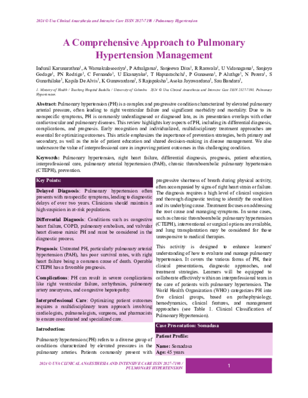 (PDF) A Comprehensive Approach to Pulmonary Hypertension Management