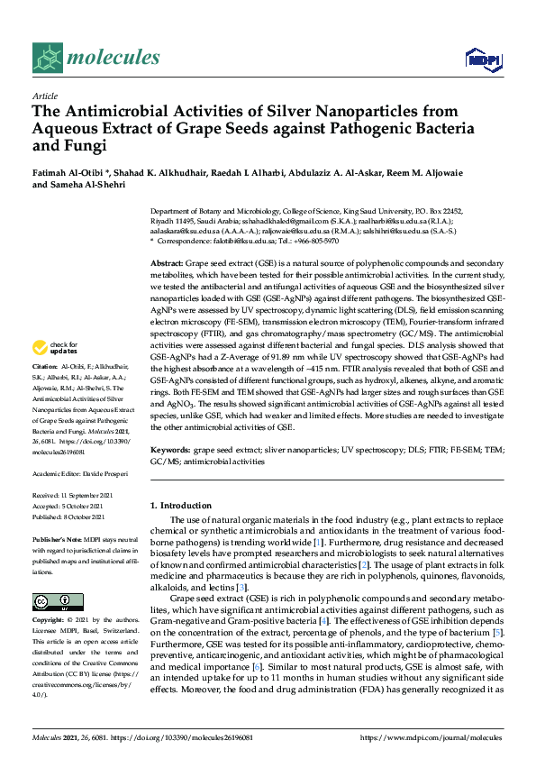 (PDF) The Antimicrobial Activities of Silver Nanoparticles from Aqueous ...