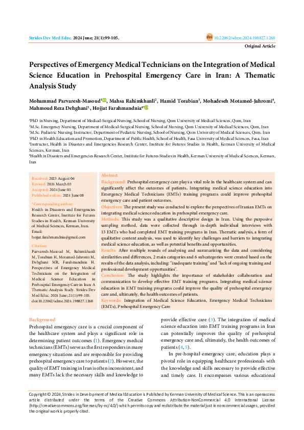 (PDF) Perspectives of Emergency Medical Technicians on the Integration ...