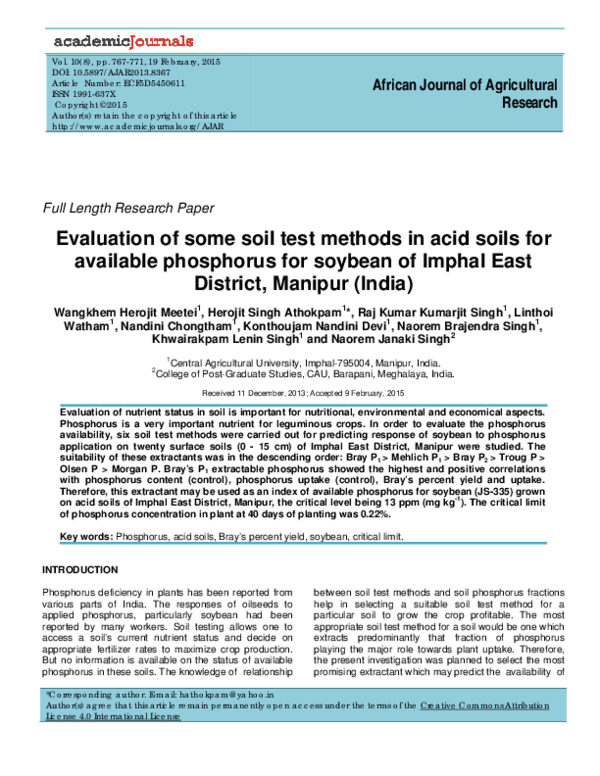 (PDF) Evaluation of some soil test methods in acid soils for available ...