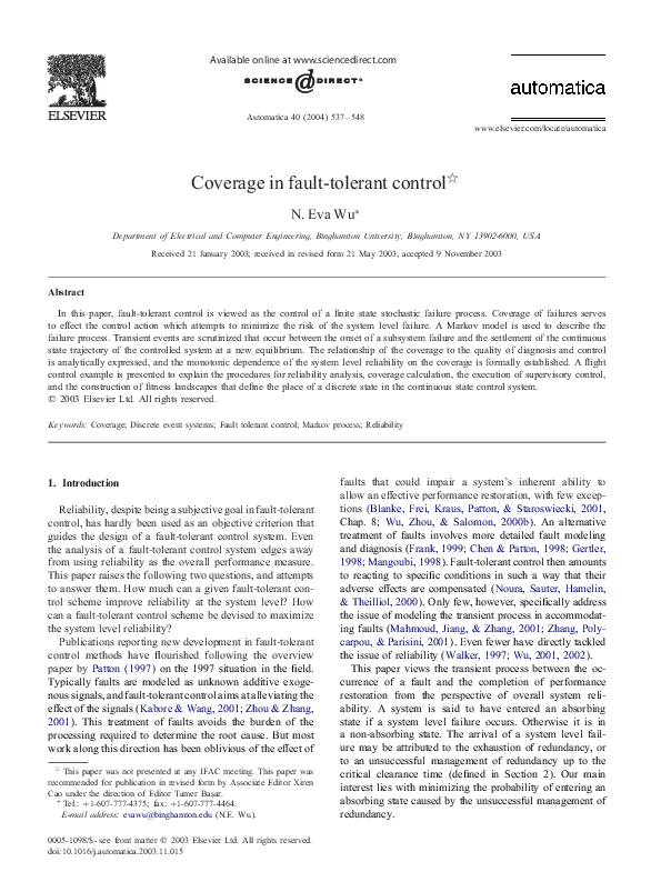 (PDF) Coverage in fault-tolerant control