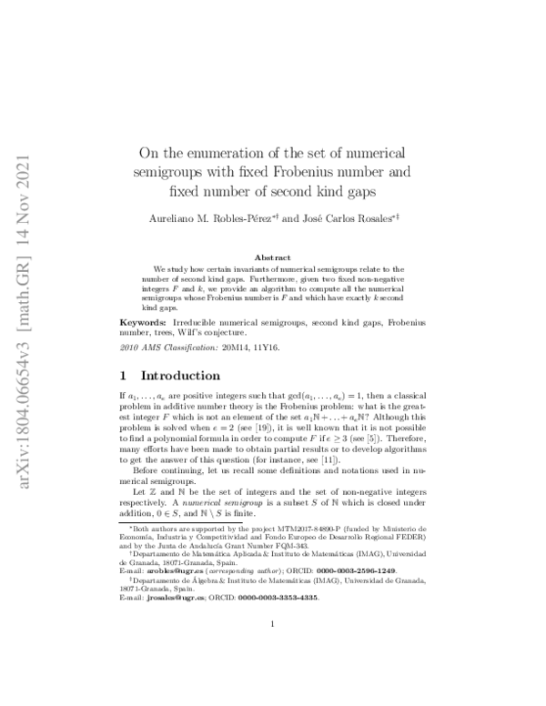 (PDF) On the enumeration of the set of numerical semigroups with fixed ...