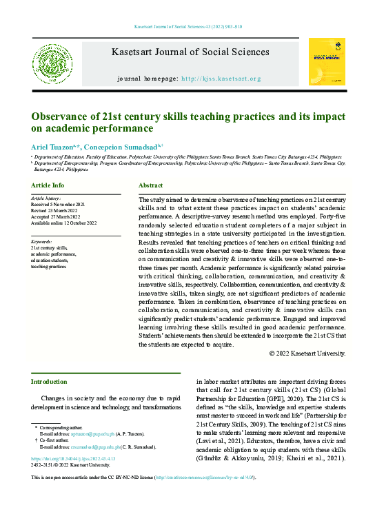 (PDF) Observance of 21st century skills teaching practices and its ...