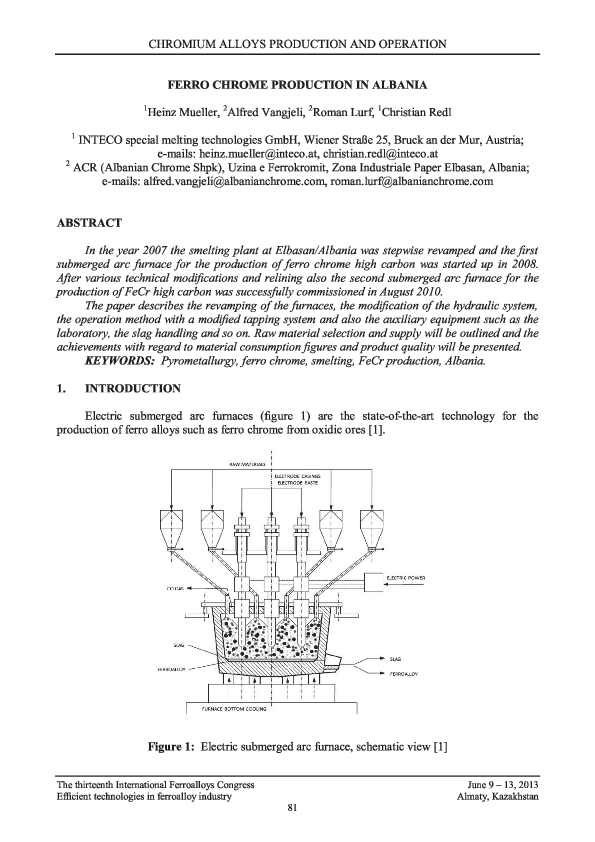 (PDF) Chromium Alloys Production and Operation Ferro Chrome Production ...