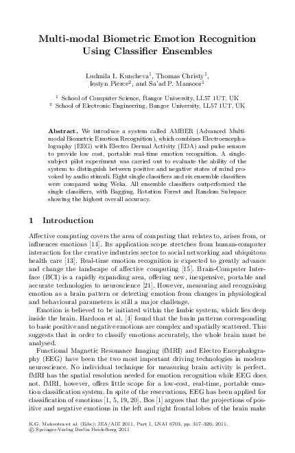 (PDF) Multi-modal Biometric Emotion Recognition Using Classifier Ensembles
