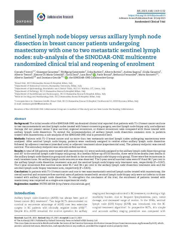 (PDF) Sentinel lymph node biopsy versus axillary lymph node dissection ...