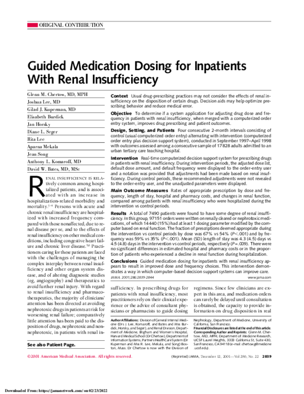 (PDF) Guided Medication Dosing for Inpatients With Renal Insufficiency