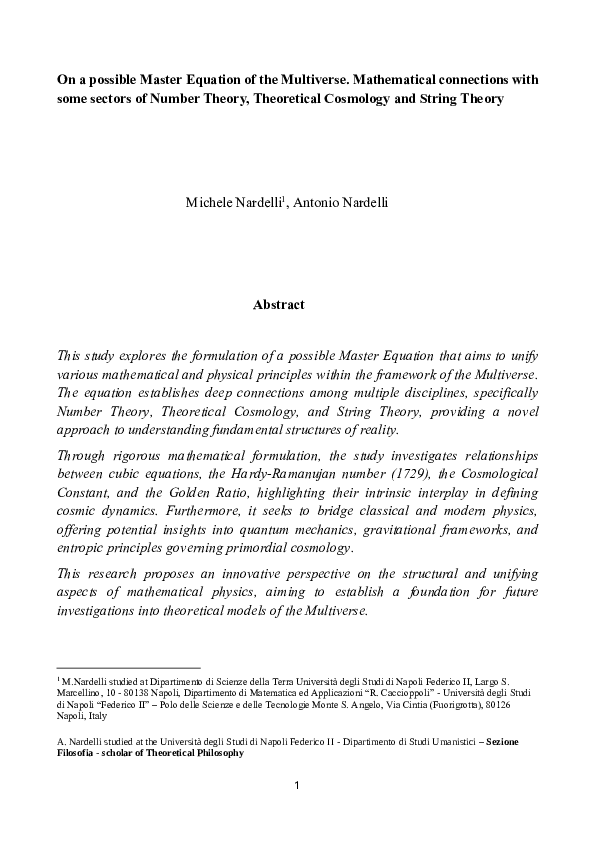 (PDF) On a possible Master Equation of the Multiverse. Mathematical ...