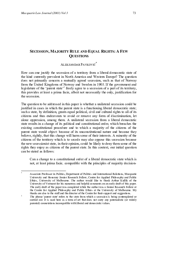 (PDF) Secession, majority rule and equal rights: a few questions