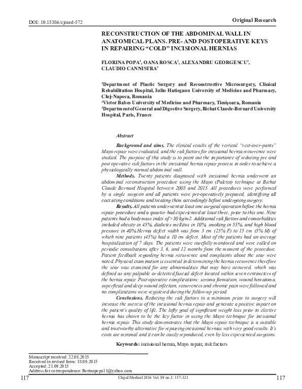 (PDF) Reconstruction of the abdominal wall in anatomical plans. Pre and ...