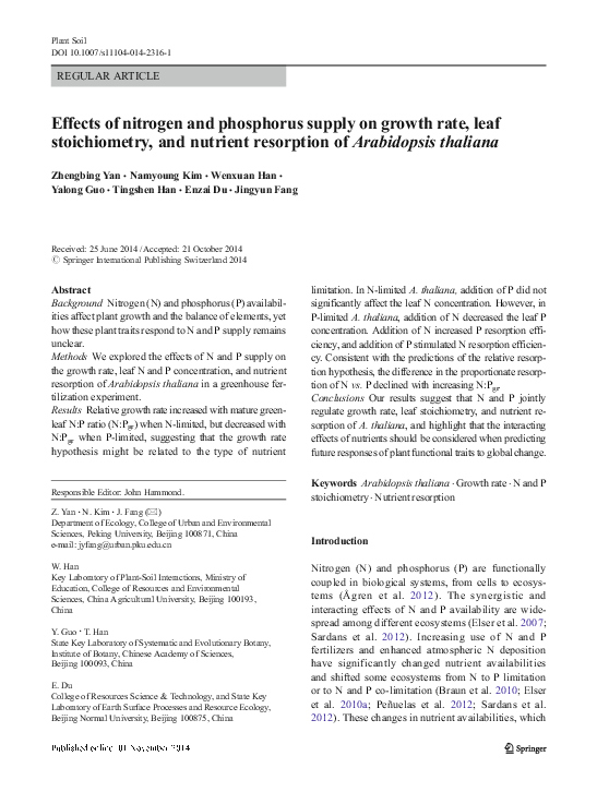 (PDF) Effects of nitrogen and phosphorus supply on growth rate, leaf ...