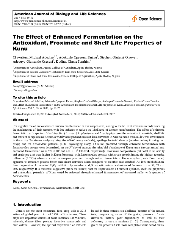 (PDF) The Effect of Enhanced Fermentation on the Antioxidant, Proximate ...
