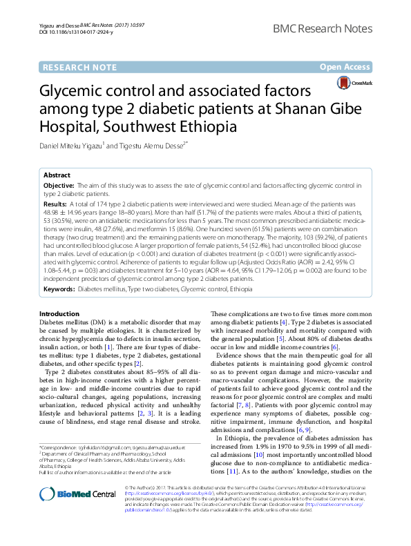 (PDF) Glycemic control and associated factors among type 2 diabetic ...