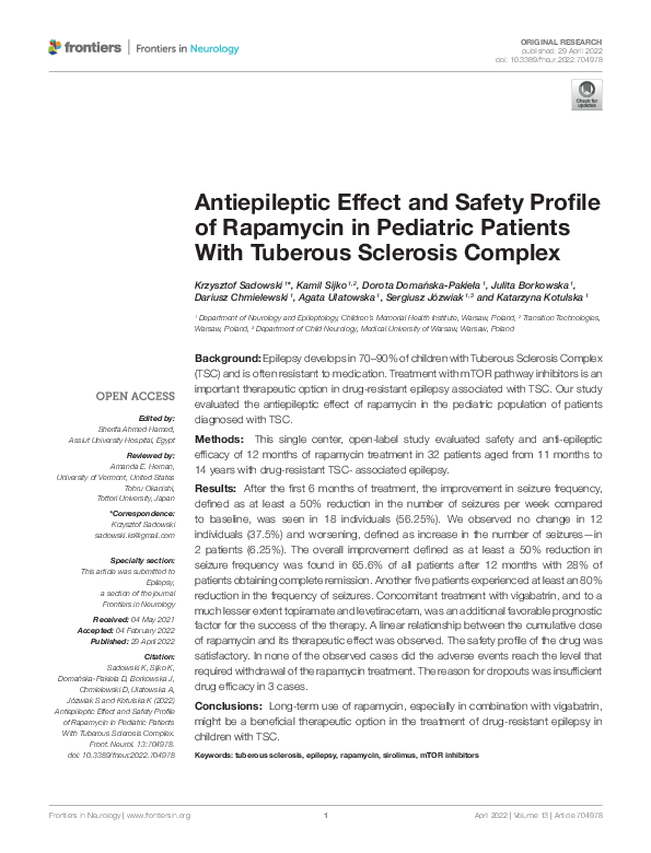 (PDF) Antiepileptic Effect and Safety Profile of Rapamycin in Pediatric ...