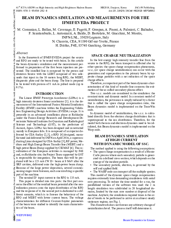 (PDF) Beam Dynamics Simulation and Measurements for the IFMIF/EVEDA Project