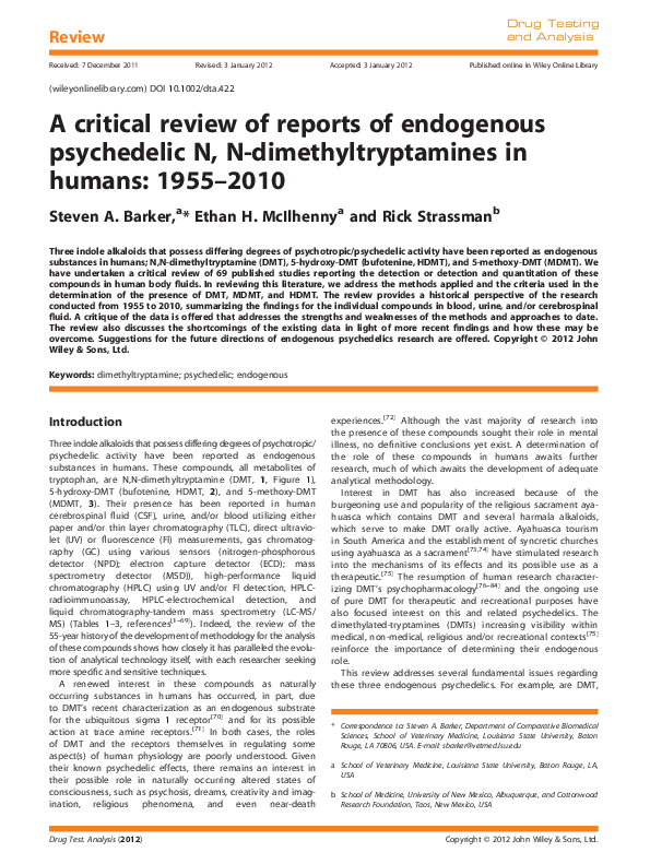 (PDF) A critical review of reports of endogenous psychedelic N, N ...