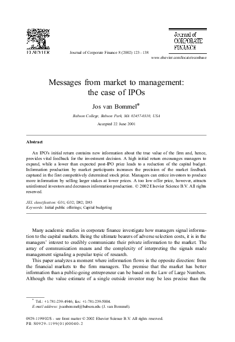 (PDF) Messages from market to management: the case of IPOs