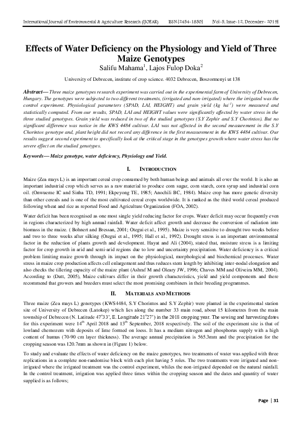 (PDF) Effects of Water Deficiency on the Physiology and Yield of Three ...