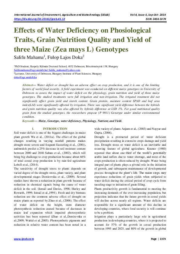 (PDF) Effects of Water Deficiency on Phosiological Traits, Grain ...