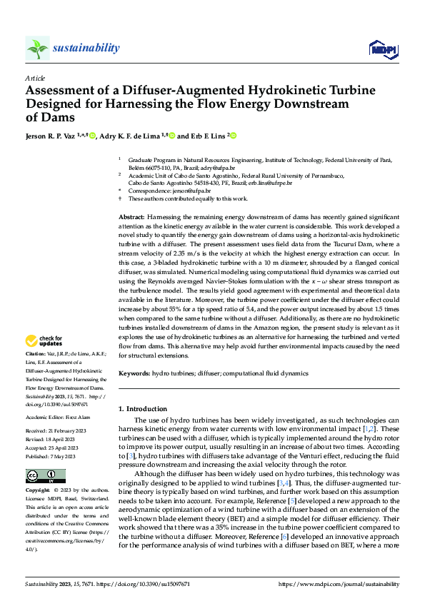 (PDF) Assessment of a Diffuser-Augmented Hydrokinetic Turbine Designed ...