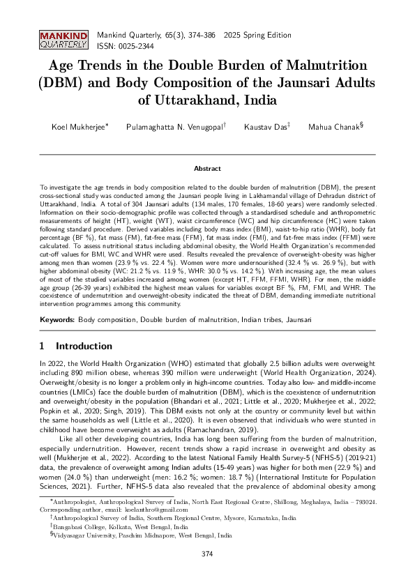 (PDF) Age Trends in the Double Burden of Malnutrition (DBM) and Body ...