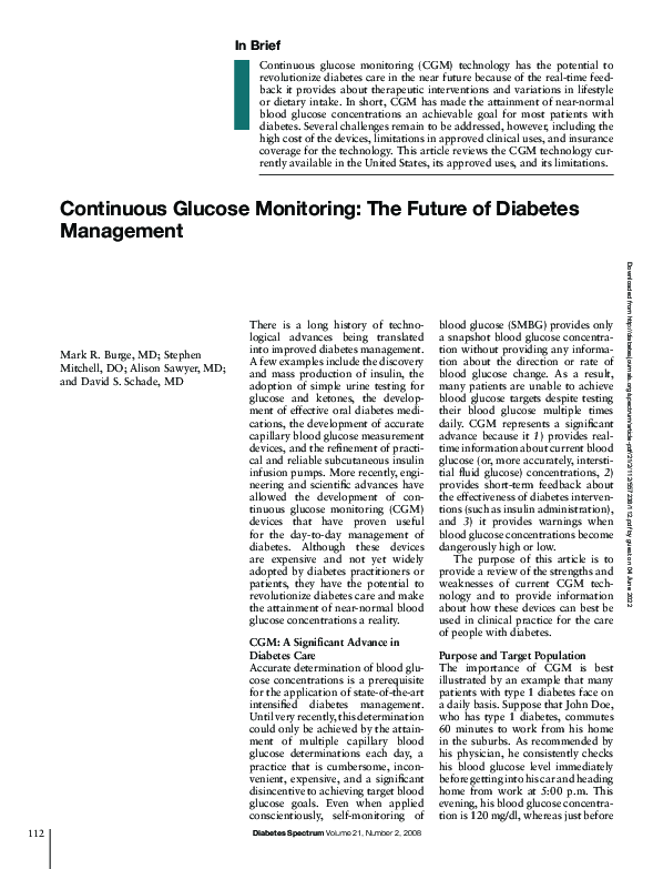 (PDF) Continuous Glucose Monitoring: The Future of Diabetes Management