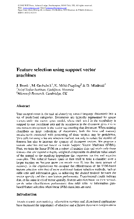 (PDF) Feature Selection Using Support Vector Machines