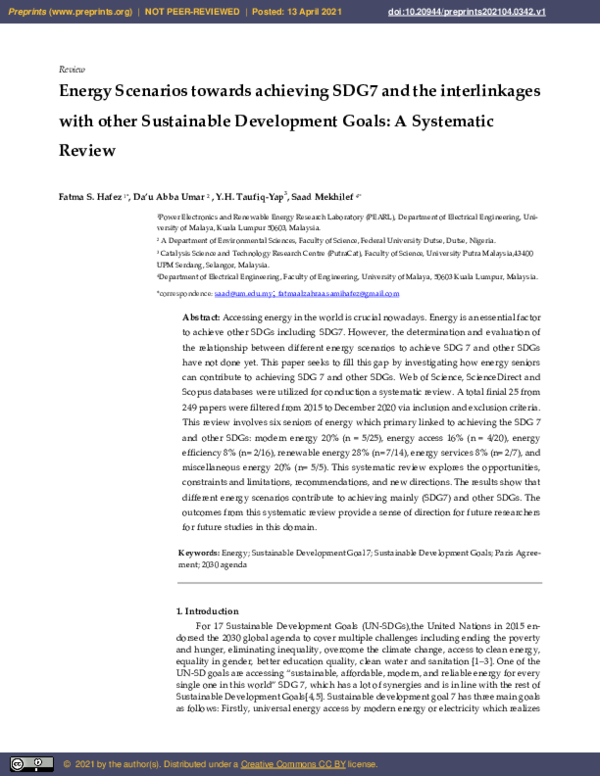 (PDF) Energy Scenarios towards Achieving SDG7 and the Interlinkages ...