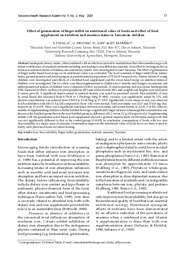 (PDF) Effect of germination of finger millet on nutritional value of ...