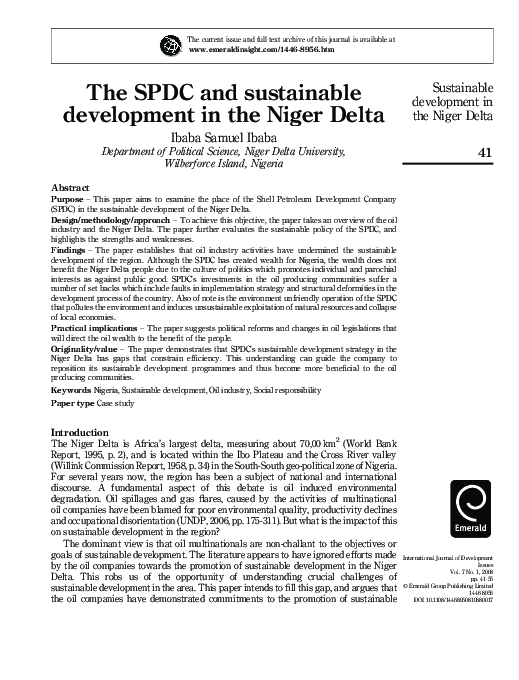 (PDF) The SPDC and sustainable development in the Niger Delta